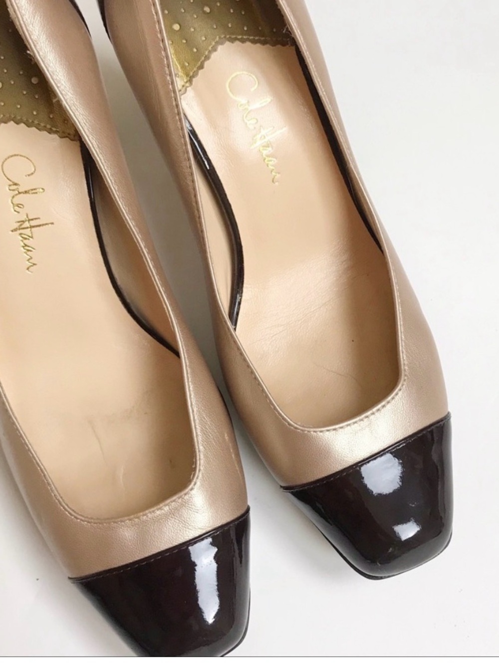 Cole Haan Two-Tone Nude and Dark Brown Leather Pumps